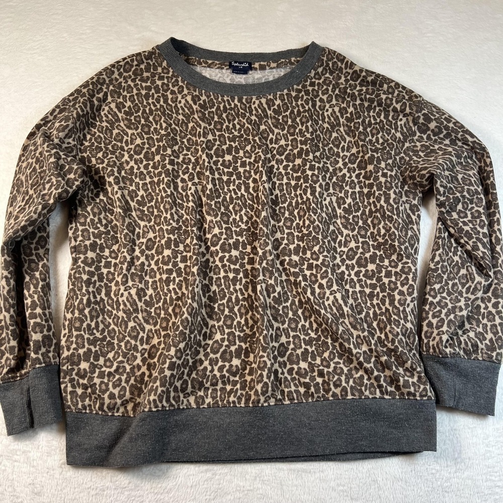 Splendid Sweatshirt Womens Large Brown Leopard Print Knit Pullover Crewneck‎